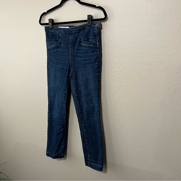 Anthro High Rise Denim Leggings Pilcro 26 dark wash jeans stretchy